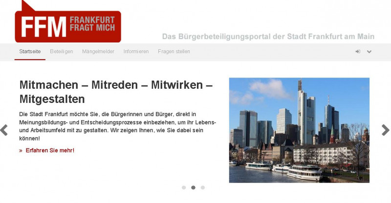 Screenshot „FFM Frankfurt fragt mich“; Bürgerbeteiligung
