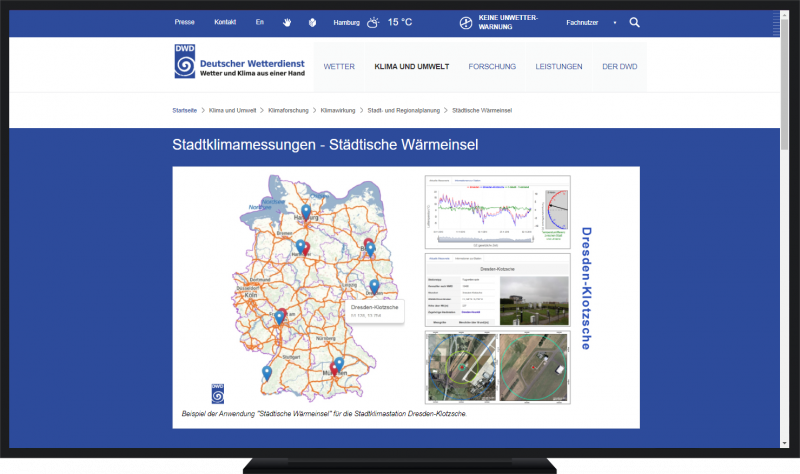 DWD-Webmodul "Wärmeinsel - Stadtklimastationen"